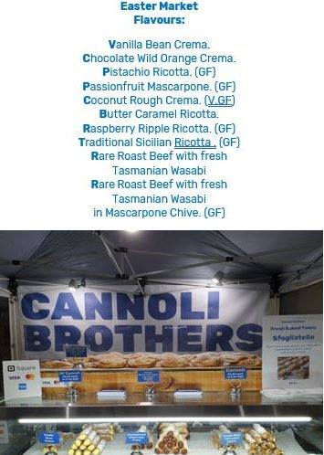 Filling Fresh for Easter

Sunday 
Haig Park Village Markets 8am to 2pm

Old Bus Depot Markets 9:30am to 2:30pm

Hope to see u all this weekend enjoying the Autumn vibes,
Papa and the Team.

#autumnvibes 
#cannoli #glutenfree  #cannoligetemhere  #vegan #hercanberra #visitnsw #EventsACT #canberra #canberraeats #canberralife #canberralocals #cbr #eatlocal #eatcanberra #canberrasmallbusiness #visitcanberra #wearecbr  #foodporn  #canberrabusiness #cbreats
#haigparkvillagemarkets
#oldbusdepotmarkets
#crfarmersmarket
#capitalregionfarmersmarket
